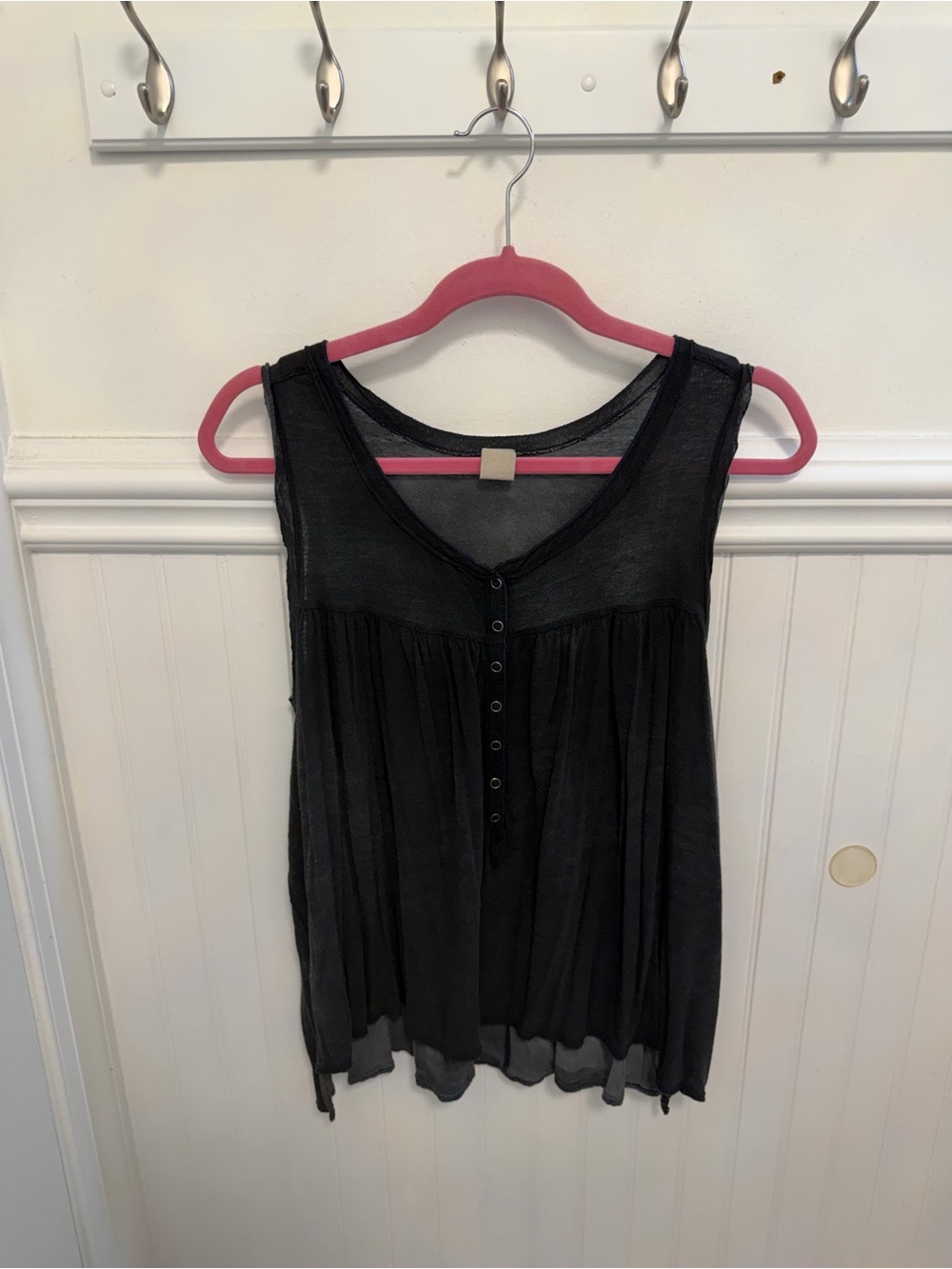 We The Free Black Sleeveless V-Neck Buttoned Tank